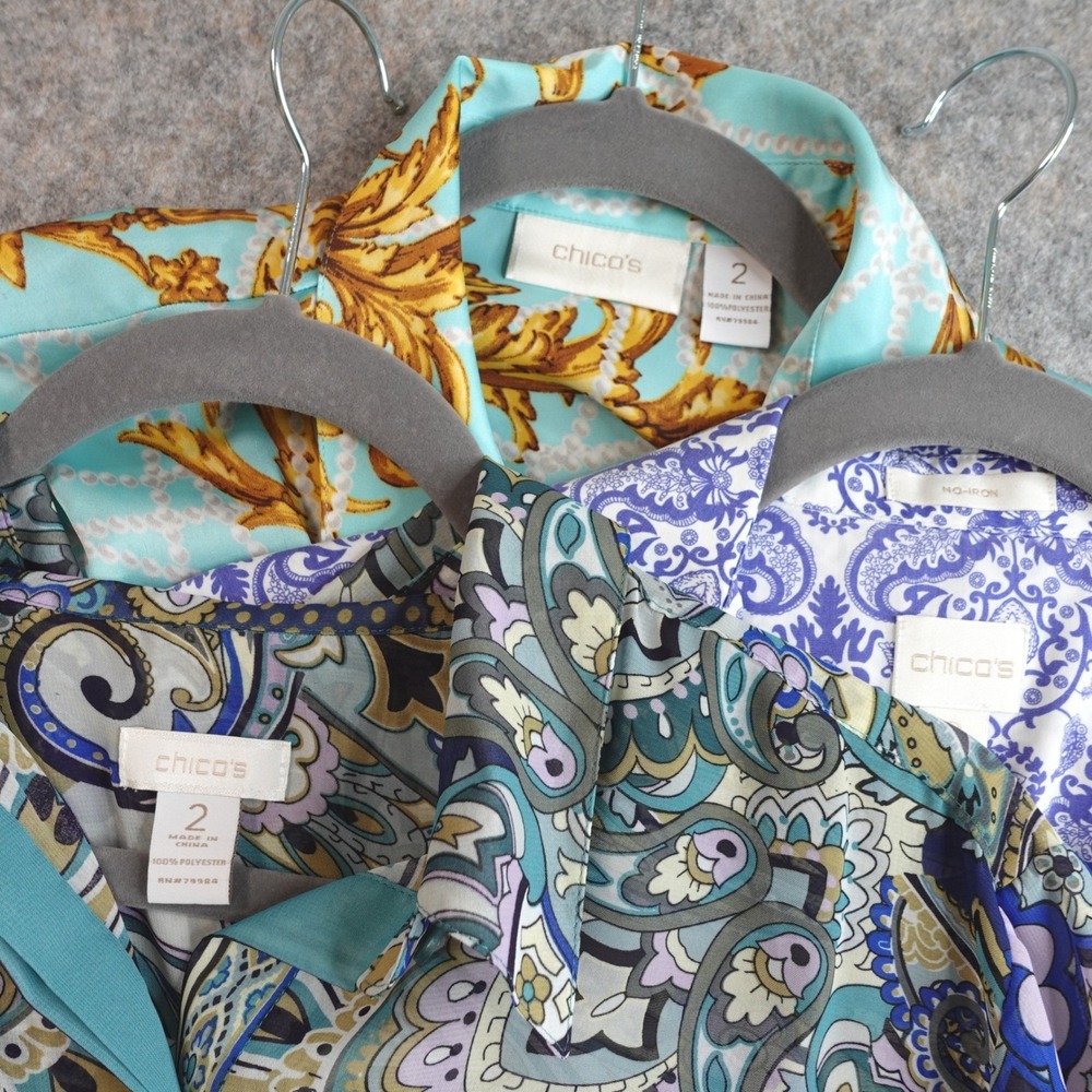 Chicos Top Womens 2 Multicolor Button Up Blouse Lot of 3 Paisley Baroque Cottage - Picture 2 of 11